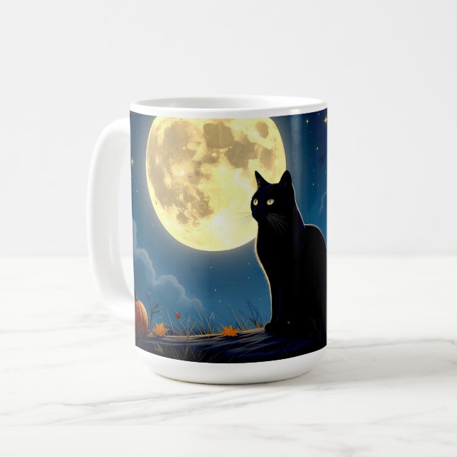 Black Cat and Pumpkins Coffee Mug (Front Left)