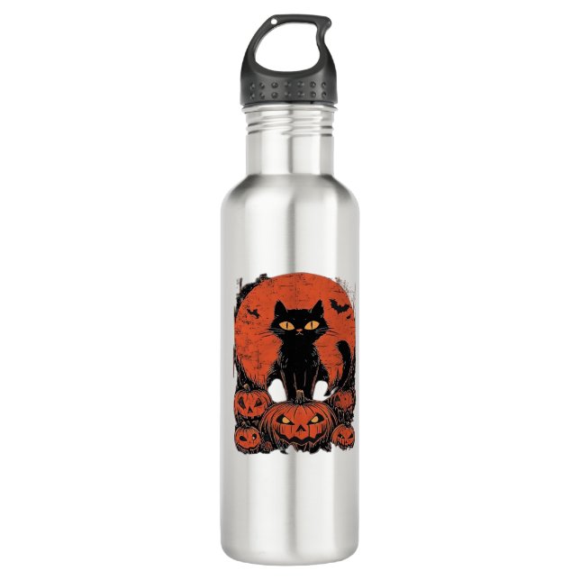 Black Cat and Pumpkins – Halloween T-Shirt Art Cla 710 Ml Water Bottle (Front)