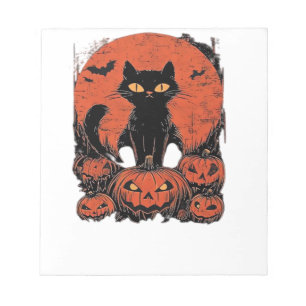 Black Cat and Pumpkins � Halloween T-Shirt Art Cla Notepad