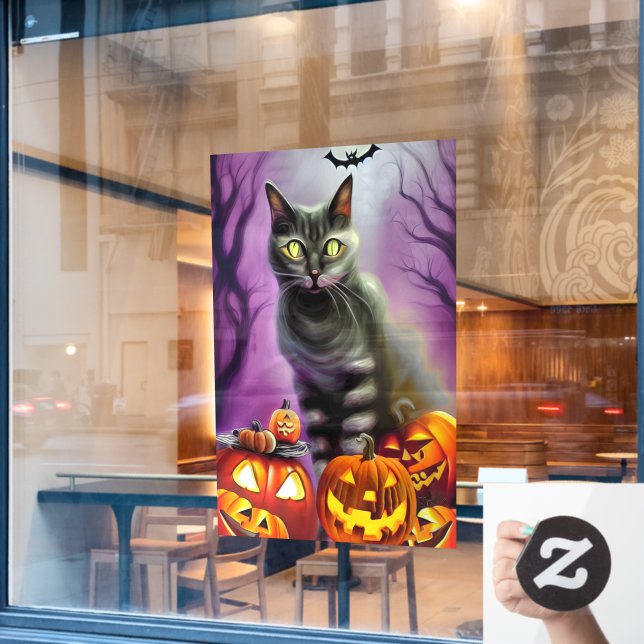 Black Cat and Pumpkins Halloween Window Cling (Cafe Window)