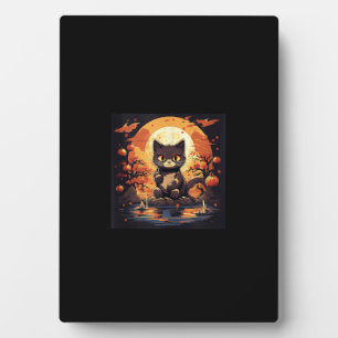 Black Cat and Pumpkins in Sakura Great Wave Plaque