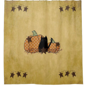 Black Cat And Pumpkins Shower Curtain