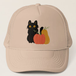 Black Cat and Pumpkins Trucker Hat