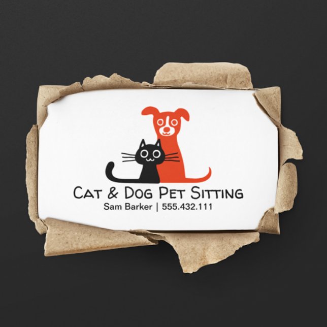 Black Cat and Red Dog Pet Sitting | Pet Care Business Card (Creator Uploaded)