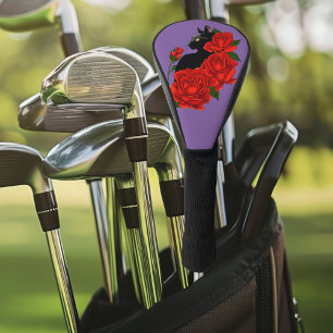 Black Cat and Roses Golf Head Cover