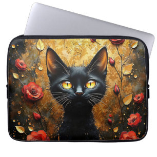 Black Cat and Roses Laptop Sleeve