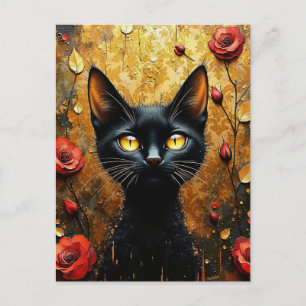 Black Cat and Roses Postcard