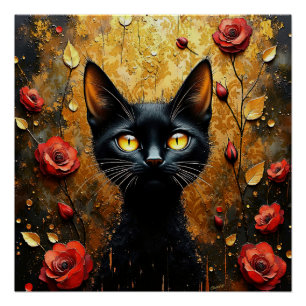 Black Cat and Roses Poster