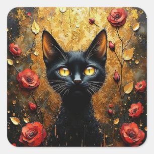 Black Cat and Roses Square Sticker