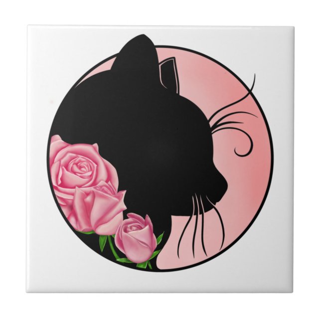 Black cat and roses tile (Front)