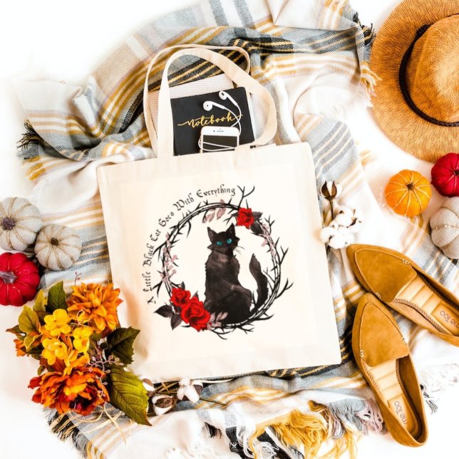 Black Cat and Roses Tote Bag (Creator Uploaded)