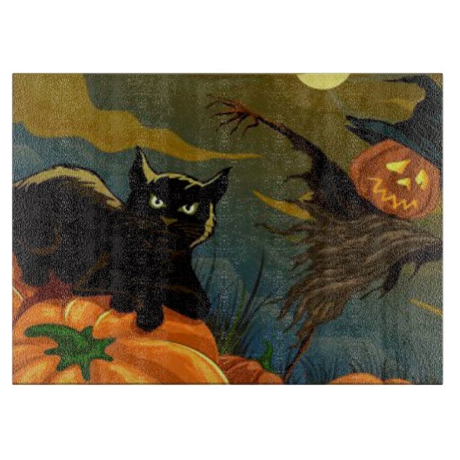 Black cat and Scarecrow Cutting Board (Front)