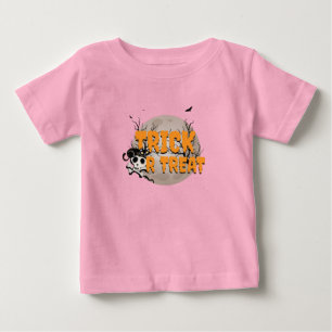 Black Cat and Skull Trick or Treat Halloween Baby T-Shirt
