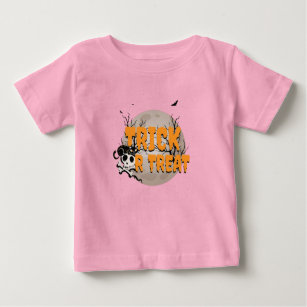 Black Cat and Skull Trick or Treat Halloween Baby T-Shirt