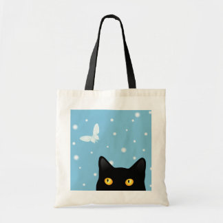 Black Cat and Snow Butterfly Tote Bag