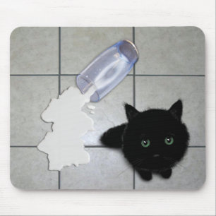Black cat and spilt milk mouse mat