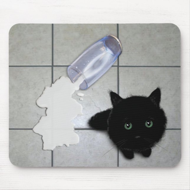 Black cat and spilt milk mouse mat (Front)