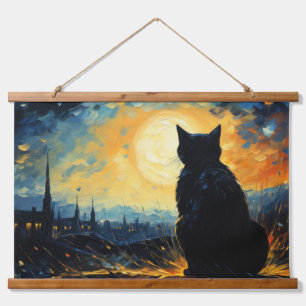 Black Cat and Starry Night Hanging Tapestry