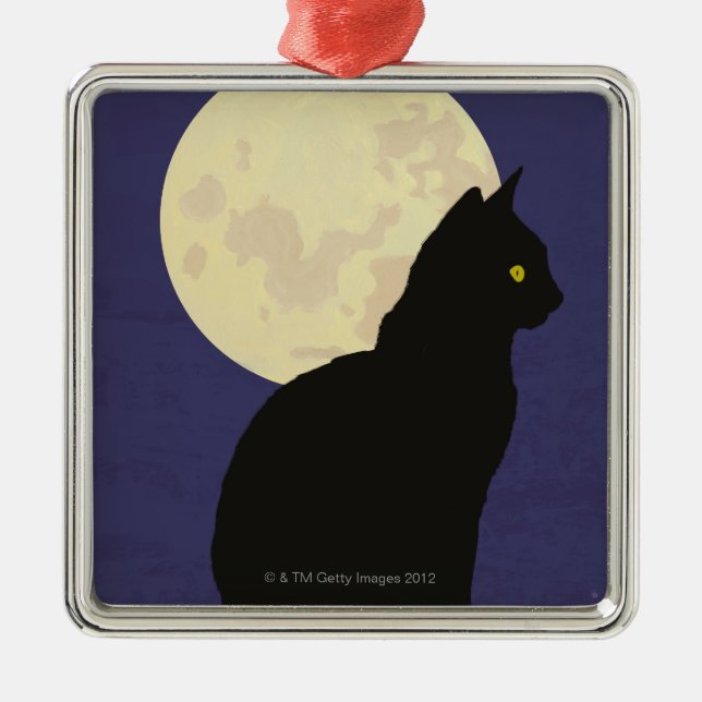 Black Cat and the Moon Metal Tree Decoration (Front)