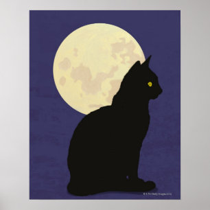 Black Cat and the Moon Poster