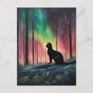 Black Cat and the Northern Lights Postcard