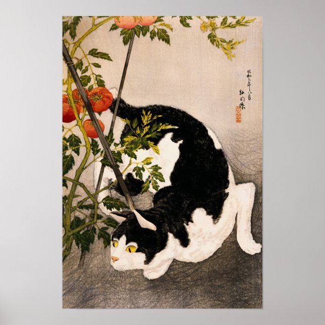 Black Cat and Tomato Plant by Takahashi Hiroaki Poster (Front)