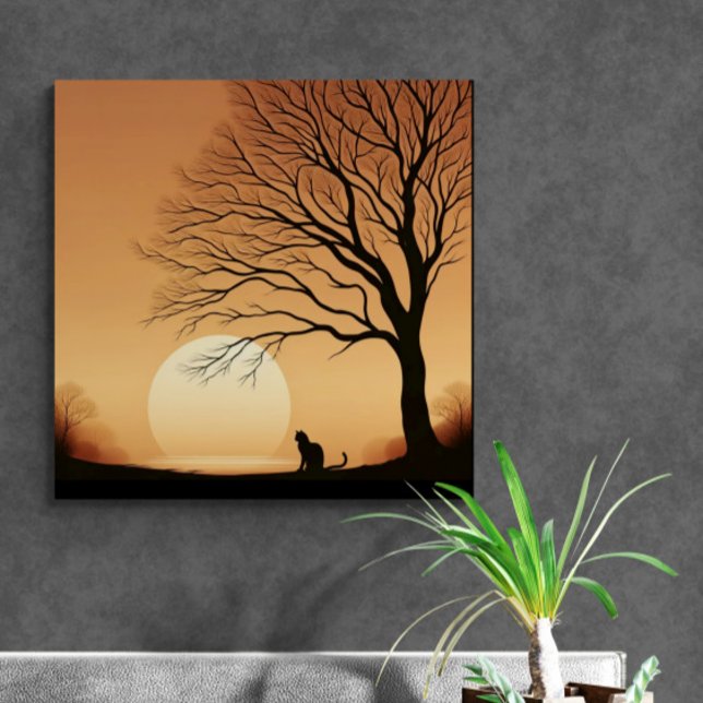 Black Cat and Tree Silhouette in the Sun Set  Canvas Print (Creator Uploaded)