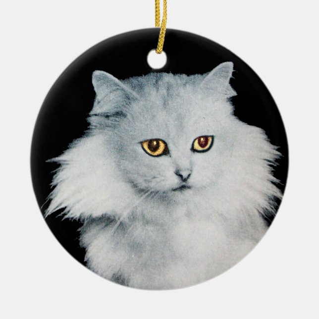 BLACK CAT AND WHITE CAT CERAMIC TREE DECORATION (Front)