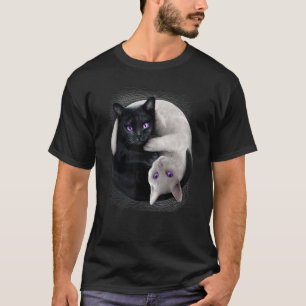 Black Cat And White Cat Yin And Yang Halloween For T-Shirt