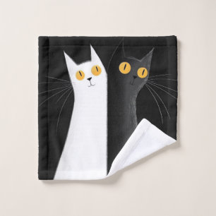 Black Cat and White Cats on Black Bath Towel Set