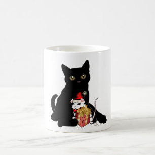 Black Cat and White Mouse Christmas Coffee Mug