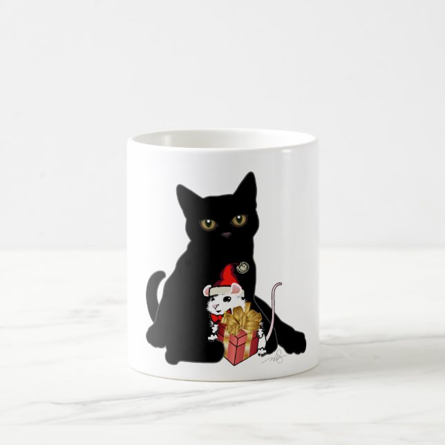 Black Cat and White Mouse Christmas Coffee Mug (Center)