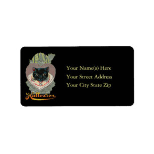Black Cat and Witch Halloween Address Label