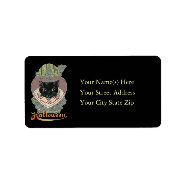 Black Cat and Witch Halloween Address Label (Front)
