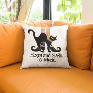 Black Cat and Witch Halloween Personalised  Cushion