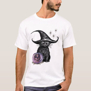 Black Cat and Witch Hat Mystical Design Oversized T-Shirt