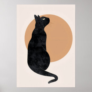Black Cat and Yellow Sun Poster
