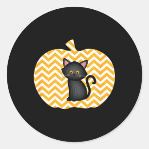 Black Cat And Zigzag Pumpkin Halloween Men Women Classic Round Sticker