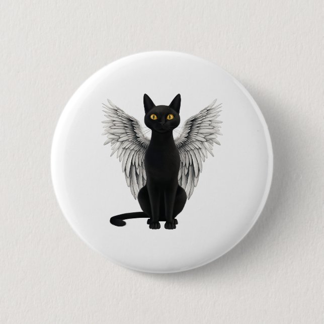 Black Cat Angel Wings  6 Cm Round Badge (Front)