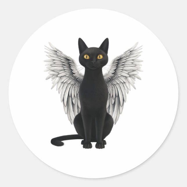 Black Cat Angel Wings  Classic Round Sticker (Front)