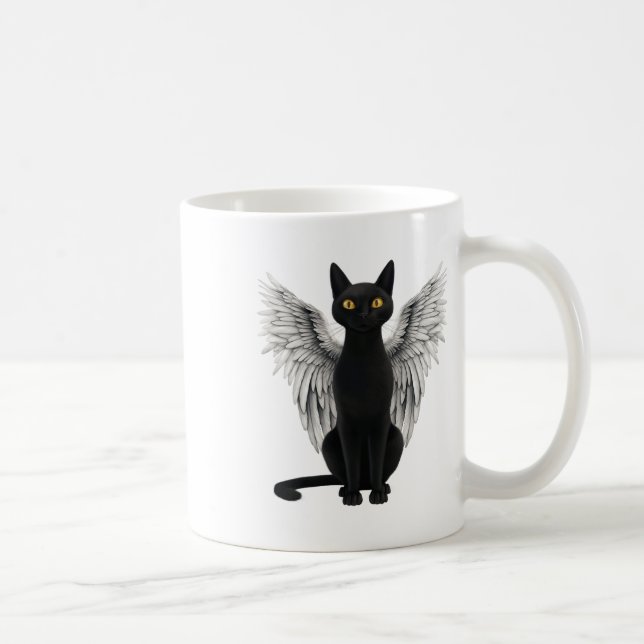 Black Cat Angel Wings  Coffee Mug (Right)