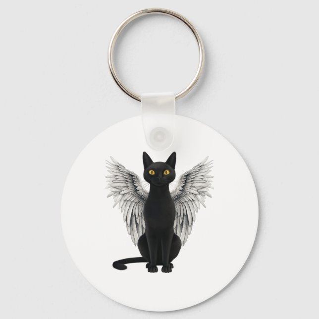 Black Cat Angel Wings  Key Ring (Front)