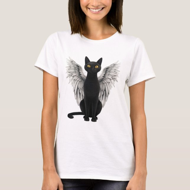 Black Cat Angel Wings  T-Shirt (Front)