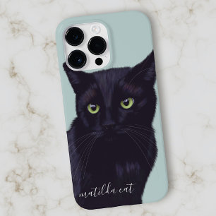 Black Cat Animal Art Personalised Name iPhone 14 Pro Max Case