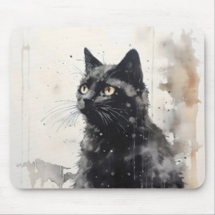 Black Cat Animal Ink Painting Mouse Mat
