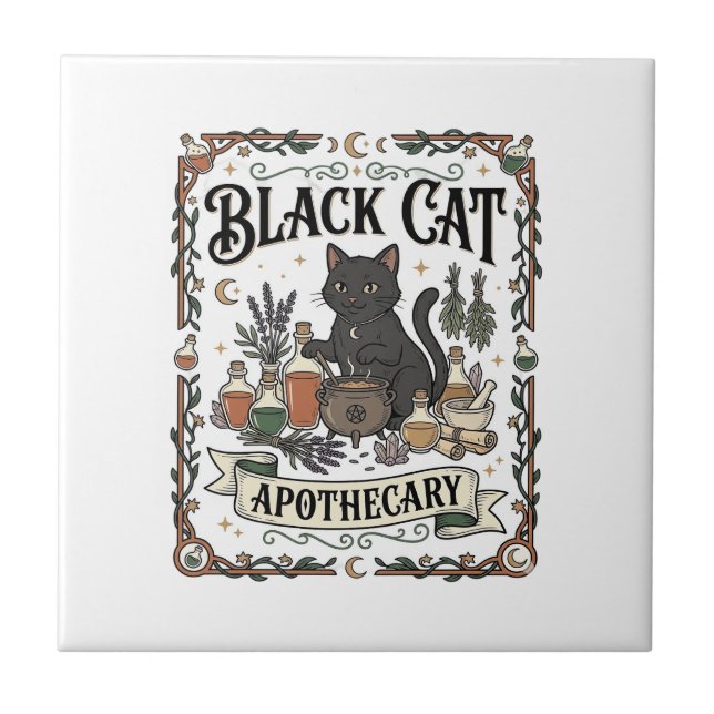 Black Cat Apothecary Cat Witchy Mystic Apothecary  Tile (Front)
