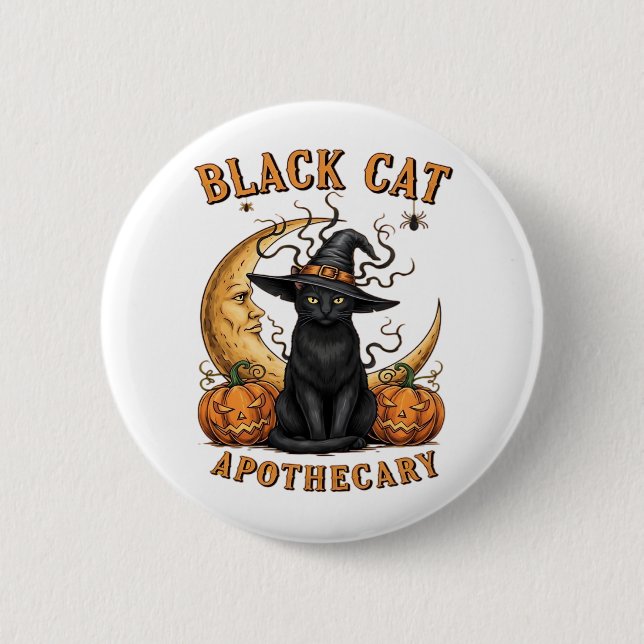Black Cat Apothecary – Halloween Witchy Moon & Pum 6 Cm Round Badge (Front)