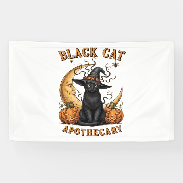 Black Cat Apothecary – Halloween Witchy Moon & Pum Banner (Horizontal)