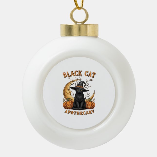 Black Cat Apothecary – Halloween Witchy Moon & Pum Ceramic Ball Christmas Ornament (Front)