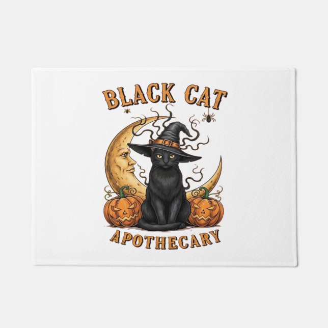 Black Cat Apothecary – Halloween Witchy Moon & Pum Doormat (Front)